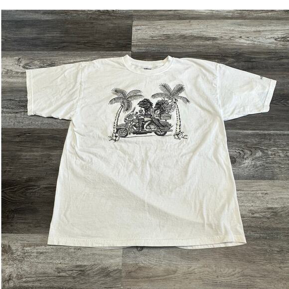 Vintage Y2K Marco Island FL‎ Biker Iguanas White Mens XL Beachy Funny T-shirt - Picture 2 of 8